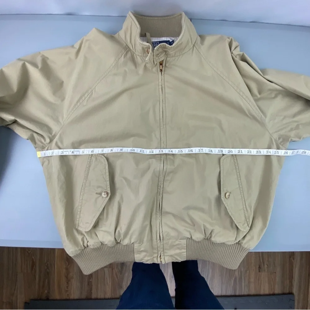 Vtg Polo Ralph Lauren Bomber Plaid Lining Men's Tan Khaki Jacket Sz XL